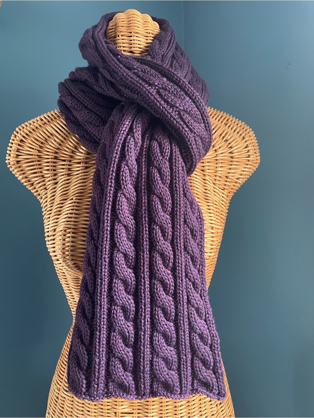 Chunky Plum Purple Scarf Classic Braided Cable Knit Wool Soft